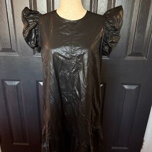 Anthropologie Pinch flutter sleeve faux leather Desi Mini Dress